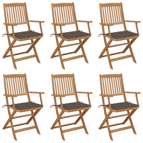 WDGJJFECNMUEHI terassenstuhl stapelstuhl outdoorKlappbare Gartenstühle 6 STK. mit Kissen Massivholz AkazieGeeignet für Gärten, Terrassen und Balkone von WDGJJFECNMUEHI