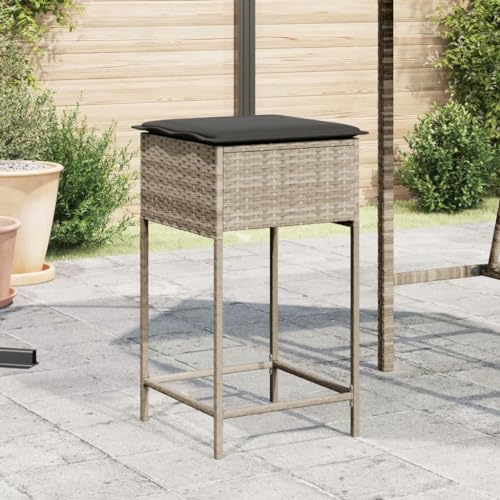 WDGJJFECNMUEHI terrassenstühle Balkon Stuhl Camping stuhlGarten-Barhocker mit Kissen 2 STK. Hellgrau Poly RattanGeeignet für Gärten, Terrassen und Balkone von WDGJJFECNMUEHI