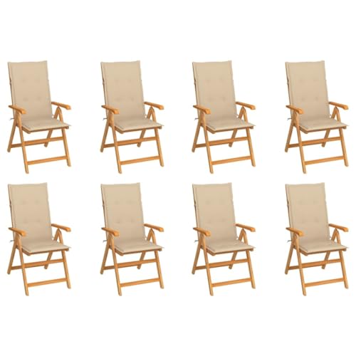 WDGJJFECNMUEHI terrassenstuhl Balkon klappstuhlVerstellbare Gartenstühle mit Auflagen 8 STK. Massivholz TeakGeeignet für Gärten, Terrassen und Balkone von WDGJJFECNMUEHI