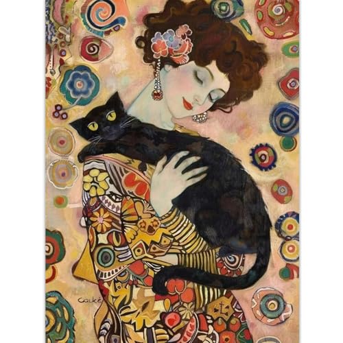 WDHBI HEKA Gustav Klimt Poster Eine Frau mit einer Katze Wandkunst Gustav Klimt Drucke Moderner Stil Leinwandmalerei Für Heimdekoration Bild 30x40cmx1 Ungerahmt von WDHBI HEKA