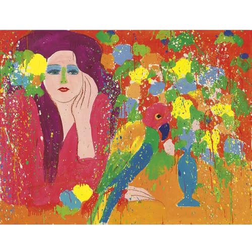 WDHBI HEKA Walasse Ting Wandkunst Frau Und Papagei Poster Walasse Ting Drucke Moderner Stil Bunte Leinwandmalerei Für Heimdekoration Bild 30x40cm Ungerahmt von WDHBI HEKA