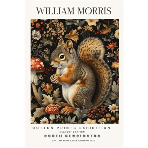 WDHBI HEKA William Morris Wandkunst William Morris Leinwand Malerei Eichhörnchen Unter Blumen Drucke Moderne Stil Poster für Wohnkultur Bild 45x65cmx1 ungerahmt von WDHBI HEKA