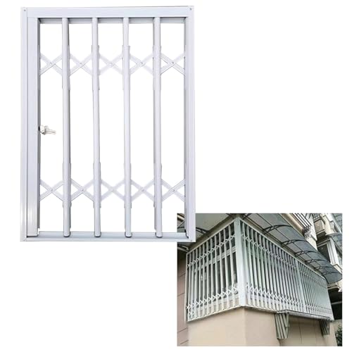 Fenstergitter Einbruchschutz Sicherheitsstangen Anti-Sturz für Balkon mit Schlüsseln und Schlössern, Maßgeschneiderte Faltschiebe-Fensternetzbarriere(W95xH155cm/37.4x61.0in) von WDJBPSH