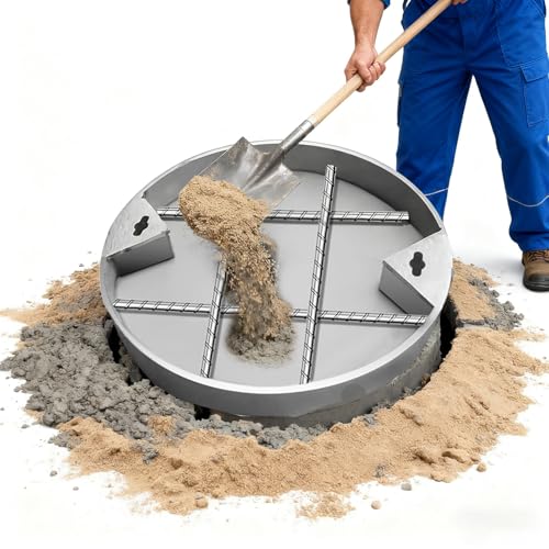 Versenkter Schachtdeckel und Rahmen Eingebautes Verstecktes Metall Abwasserdeckel, Rundes Schachtdeckel mit Sockel für Verschiedene Straßen, Hochfeste Kellergaragen Inspektionsdeckel(59.7cm/23.5in) von WDJBPSH