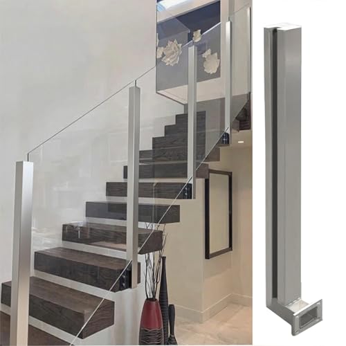 WDJBPSH Glas Geländerpfosten Glashalter Edelstahl Treppe Geländerpfosten mit Beschlag Wandmontage Plattformzaunverbinder für Innen-und Außenmontage(Silver- Left end Post,H-96cm/37.8in) von WDJBPSH