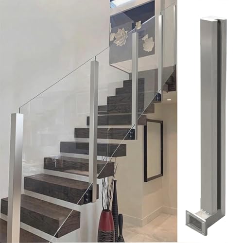 WDJBPSH Glas Geländerpfosten Glashalter Edelstahl Treppe Geländerpfosten mit Beschlag Wandmontage Plattformzaunverbinder für Innen-und Außenmontage(Silver- Right end Post,H-68cm/26.8in) von WDJBPSH