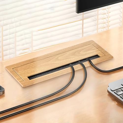 schreibtisch kabeldurchführung Holzmaserndes Aluminium-Grommet für Saubere Kabelanlage, Rechteckige Desktop-Lochabdeckung mit Staubschutzbürste(Brown,11.8x3.5in/30x9cm) von WDJBPSH