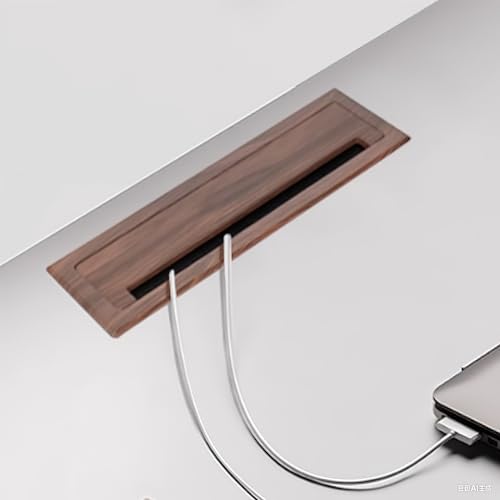 schreibtisch kabeldurchführung Holzmaserndes Aluminium-Grommet für Saubere Kabelanlage, Rechteckige Desktop-Lochabdeckung mit Staubschutzbürste(Wood color,7.87x3.5in/20x9cm) von WDJBPSH