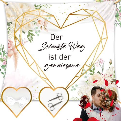 Hochzeitslaken Zum Zuschneiden, Herzförmiges Hochzeitslaken 200 x 180 Cm, Inklusive 2 Scheren, 6 m Seil, Hochzeitsspiel Für Das Brautpaar, Überraschung Für Die Hochzeitsfeier (Akuan) von WDJLNZB