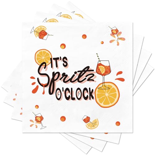 Party Servietten mit Aperol Spritz Thema | 60 Stück (33x33cm) |Obstmuster-Servietten mit Orange-Gelb-Farbschema | Für Mottopartys, Tischdeko, Geburtstage, Geschenke (60) von WDJLNZB