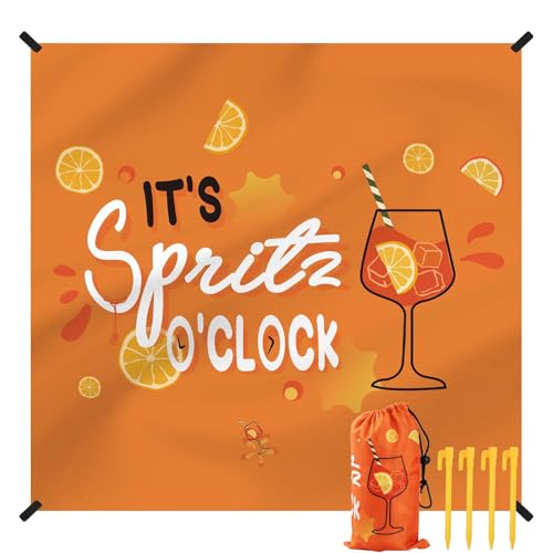 WDJLNZB Aperol Spritz Wasserdicht Stranddecke Sandfrei, Strandhandtuch Groß 210x200 cm, Strandmatte aus Polyester XXL mit Weinglasmuster, Orange, Outdoor Decke für Strand, Picknick, Camping. von WDJLNZB