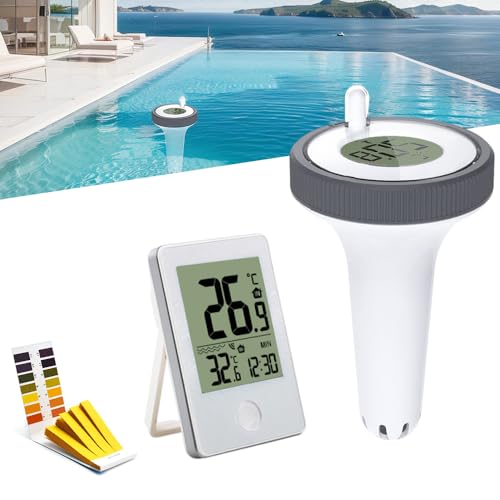 Pool Thermometer Funk, Thermometer Wassertemperatur Pool ThermometeR Digital mit PH-Teststreifen, Poolthermometer Schwimmend, Badethermometer Badewanne Wasserdicht für Teich Pool Thermometer Funk, Thermometer Wassertemperatur Pool ThermometeR Digital mit PH-Teststreifen, Poolthermometer Schwimmend, Badethermometer Badewanne Wasserdicht für Teich von WDKXCN