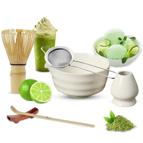 WDKXCN 6 Stück Teiliges Matcha Tee Set, Matcha Besen Set,Matcha Set Zubehör,Matcha Kit aus Matcha Schale mit AusgießEr,Matcha Besen Halter,Matcha Sieb,Matcha Whisk,Matcha Löffel,Brückenrahmen(Weiß A) WDKXCN 6 Stück Teiliges Matcha Tee Set, Matcha Besen Set,Matcha Set Zubehör,Matcha Kit aus Matcha Schale mit AusgießEr,Matcha Besen Halter,Matcha Sieb,Matcha Whisk,Matcha Löffel,Brückenrahmen(Weiß A) von WDKXCN