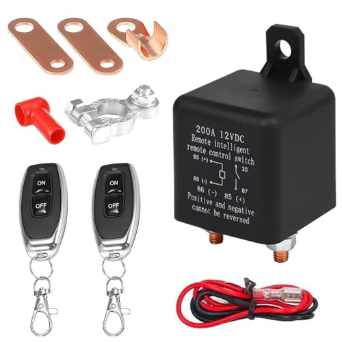 WDKXCN Batterietrennschalter 12V mit Fernbedienung, Funkschalter 12v Autobatterie 200A, Batterie Trennschalter Auto Funkschalter Set mit Fernbedienung, Kill Switch für Auto, Jacht, RV, Boot, Wohnwagen von WDKXCN