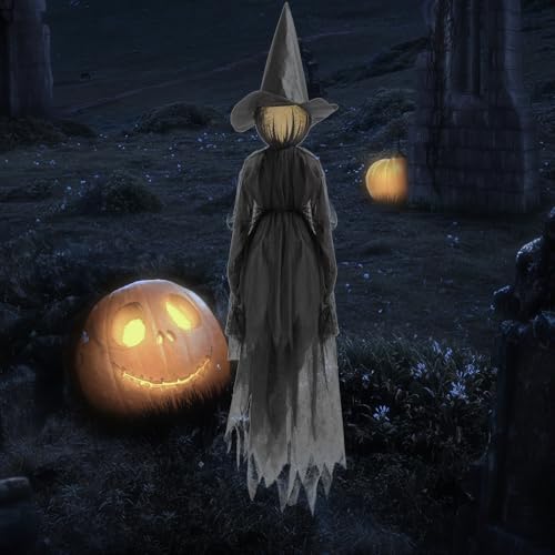 WDKXCN Halloween Hexe, Schrei Hexe mit Gruseligem Sound & Beleuchtetem Kopf (Sound-Aktivierung), Halloween Deko Hexe mit 7 Farben LED, Halloween Deko Outdoor für Garden Party, Spukhaus, Garten, Hof von WDKXCN