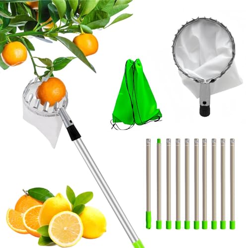WDKXCN Obstpflücker, 3.2M Apfelpflücker mit Teleskopstiel aus Aluminiumlegierung, Obstpflücker mit Diameter 16cm Stoff Tasche, Obstpflücker für Kirschen, Pflaumenpflücker, Kirschenpflücker von WDKXCN
