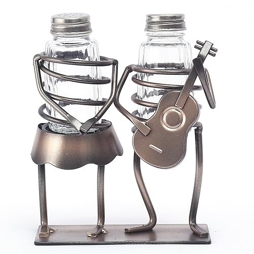 WDLFCGC Lustiges Salz- und Pfefferstreuer-Set, 2 Glasstreuer mit Deckel, Gitarrenpaar-Halter für Gewürze und Gewürze, für Küche, Esszimmer oder Tischdekoration (Gitarrenpaare) von WDLFCGC