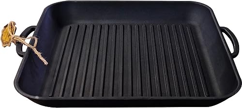 MAYSTERNYA Grillplatte aus Gusseisen – 35 x 35 x 4 cm – für alle Wärmequellen geeignet – Grillen – Grillstreifen – Grillplatte – quadratische Grillplatte – Geschenk – PFAS-frei – Schwarz von Maysternya
