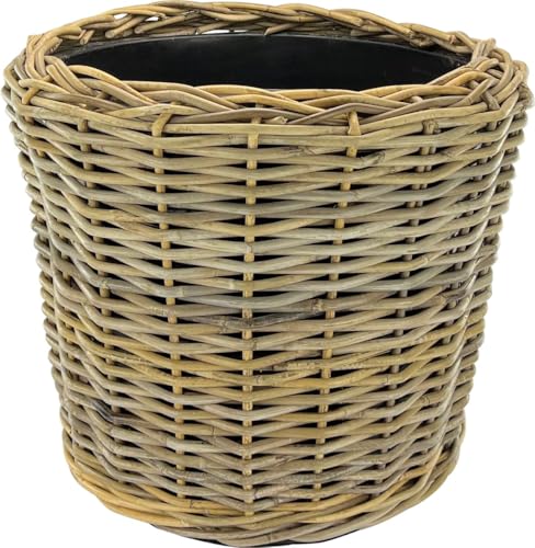 WDMT Rattan Drypot - ø 50 x 52 cm - Nachhaltiger Pflanztopf mit recyceltem wasserdichtem Kunststoff-Innenbehälter - Blumentöpfe für Innen - Pflanzenkörbe - Pflanzenhalter - Korb für Pflanzen - Grau von WDMT