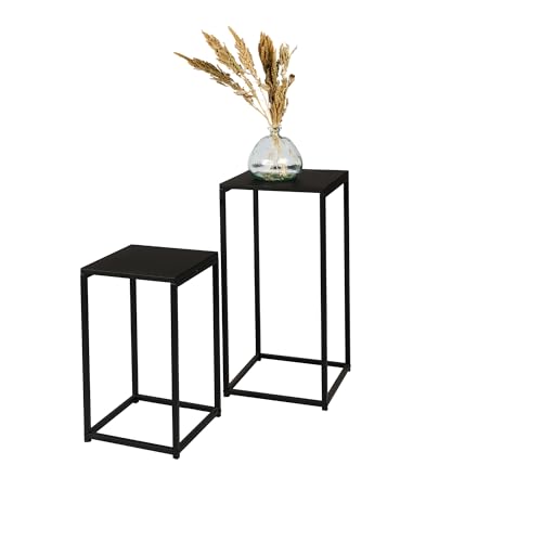 WDMT Set aus 2 Beistelltischen – Minimalistisches Metall-Design – Moderne Couchtische in 74 cm & 54 cm Höhe – Robuste & stilvolle Wohnzimmertische – Schwarz von WDMT