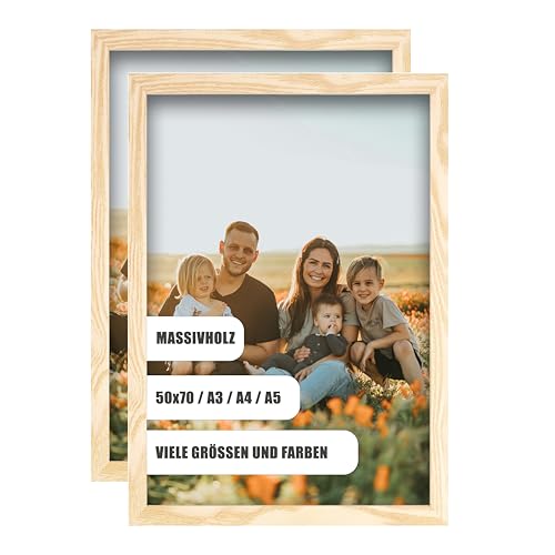 WDN CRAFT Natur Holz Bilderrahmen din A4 21 x 29,7cm 2er SET - Kiefer Fotorahmen Holz 21 x 29,7 Naturfarbenes mit Acrylglas von WDN CRAFT