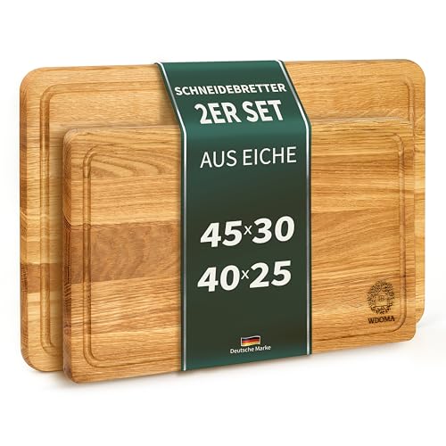 WDOMA Schneidebrett Holz aus Eiche 2er Set 45x30 / 40x25 - Schneidebretter XXL/XL - Holzbrett Küche - Cutting Board Wood - Holzschneidebrett - Küchenbrett Holz, Wooden Cutting Board, Chopping Boards von WDOMA