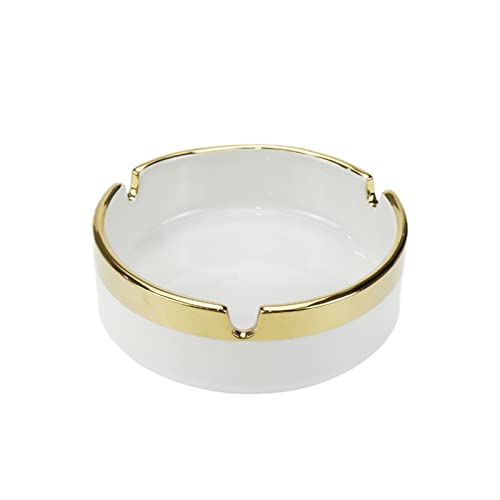 WDONAY 1 Pcs Keramik Gold Rand Aschenbecher Runde Aschenbecher Desktop Rauchen Aschenbecher Home Office Aschenbecher 3.6 "× 1.26" Weiß von WDONAY