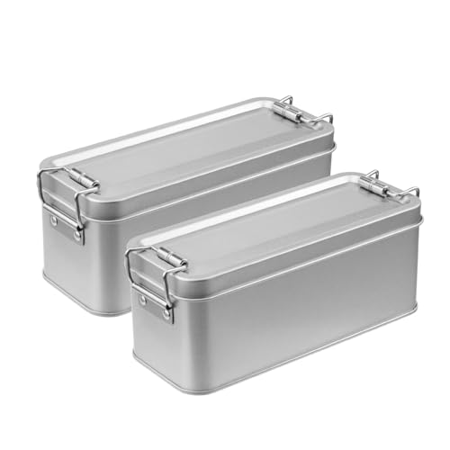 WDONAY Metallbox mit Deckel, rechteckige Behälter mit Schnallenverschluss, für Zuhause, Aufbewahrung im Freien, silberfarben, 2 Stück WDONAY Metallbox mit Deckel, rechteckige Behälter mit Schnallenverschluss, für Zuhause, Aufbewahrung im Freien, silberfarben, 2 Stück von WDONAY