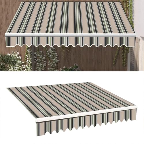 Manuell Einziehbare Markisenstoffe (ohne Gestell), Outdoor Wasserdicht Sonnenschutzdach Leinwand 100% Polyester Streifen überdachung für Hof Deck Balkon(Size:4x3.5m,Color:Streifen) von WDQUSLQQ