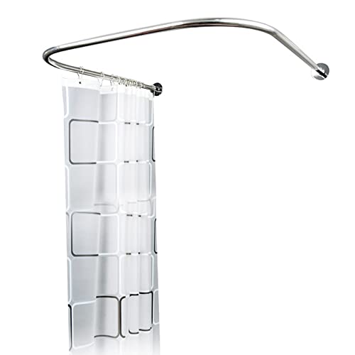 Duschvorhangstange U-Form, Edelstahl Duschstange für Duschvorhang Justierbare Universal Set Kein Bohren Erforderlich Vorhang, Dusche und Schrank (Silber,80-180 cm) von WDRENTOOL