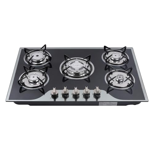 Einbau-Gaskocher für Innenbereich, Gaskocher 5-Flammig, 77 x 51 cm Glas Gasherd mit Automatischer Flammenschutz, Einbauherd, für Propan- und Erdgas Gehärtetem Glas Einbau-Gaskocher für Innenbereich, Gaskocher 5-Flammig, 77 x 51 cm Glas Gasherd mit Automatischer Flammenschutz, Einbauherd, für Propan- und Erdgas Gehärtetem Glas von WDRENTOOL