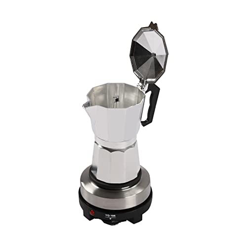 WDRENTOOL Espressomaschine mit Elektrische Heizplatte, 500W Espressokocher Aluminium Espressomaschinen Mokkakanne für Gasherd, Elektroherd, Keramikocher und Campingkocher (6 Tassen) von WDRENTOOL