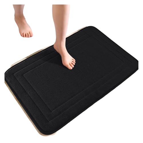 WDSBZNB Badematte Badezimmer-Fußmatte, Memory Foam-Pad, mit Kopfsteinpflaster geprägte Badezimmer-Badematte, rutschfeste Teppiche, schnelle Wasseraufnahme, Duschraummatte(Black,50CMx80CM) von WDSBZNB