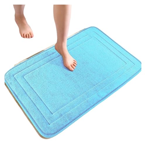 WDSBZNB Badematte Badezimmer-Fußmatte, Memory Foam-Pad, mit Kopfsteinpflaster geprägte Badezimmer-Badematte, rutschfeste Teppiche, schnelle Wasseraufnahme, Duschraummatte(Sky Blue,50CMx80CM) von WDSBZNB