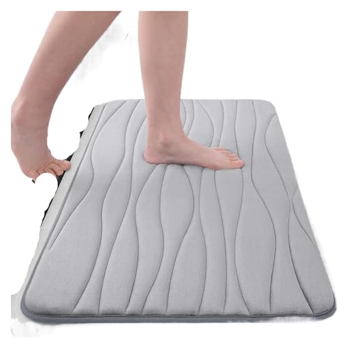 WDSBZNB Badematte Badezimmerteppich, weicher, saugfähiger Memory Foam-Bodenteppich, Dickes Korallensamt-Fußpolster, rutschfeste Toiletten-/Badematte, Dekor(Gray,50x80cm) von WDSBZNB