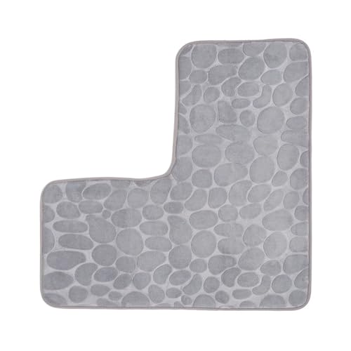 WDSBZNB Badematte L-förmige Eckmatte fürs Badezimmer mit Kopfsteinpflaster, wasserabsorbierendem Flachbodenteppich, weiche, rutschfeste Badezimmermatten(Grey) von WDSBZNB