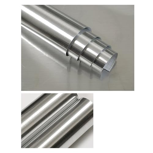 WDSBZNB Klebefolie Selbstklebende, wasserfeste, ölbeständige Gefrierschränke, renovierte Küchenschränke, Kochfeldaufkleber, Aufzugstapete, gebürstete Metallfolie(Brushed Silver,90cm x 5m) von WDSBZNB