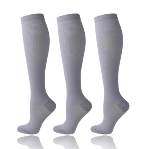 WDSBZNB Kompressionsstrümpfe 3 Piars Kompressionsstrümpfe for Leggings Laufdruck Fußballsocken for Erwachsene Edition Network Red Pressure Nurse Socks(3YSZ03-GY,S-M) von WDSBZNB