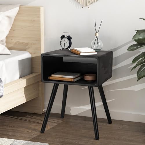 WDSHIYI Mid Century Moderner Nachttisch, Holz Nachttisch, Hoher Beistelltisch mit offenem Aufbewahrungsregal, kleiner Nachttisch für Schlafzimmer, kleine Räume von WDSHIYI