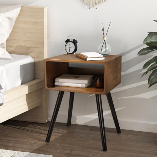 WDSHIYI Nachttisch, Mid-Century Moderner Nachttisch mit Massivholzbeinen, minimalistischer und praktischer Beistelltisch mit offenem Ablageregal, einfache Montage von WDSHIYI