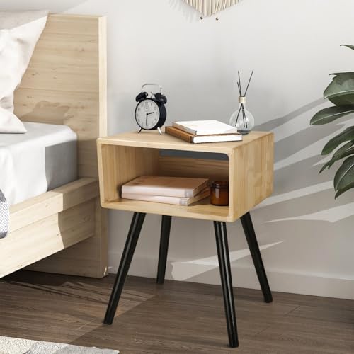 WDSHIYI Nachttisch, Nachttisch Mid-Century Modern mit Massivholzbeinen, minimalistischer und praktischer Beistelltisch mit offenem Aufbewahrungsregal, für Wohnzimmer/Schlafzimmer/Büro von WDSHIYI