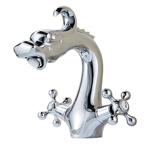 Küchenspüle Mischbatterie Wasserhahn Drache Geschnitztes Waschbecken Antik Bronze Badezimmer Waschbecken Zweigriff Badezimmer Mischbatterie Tierform Wasserhahn-Schwarzes Waschbecken A (Chrom Waschbec von WDSOPK