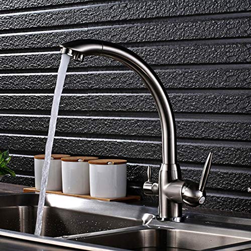 Spültisch-Mischbatterien Mit Herausziehbarem Wasserhahn, Küchenspüle Aus Massivem Messing, Doppelgriffe, Mischbatterie Für Reines Wasser Mit Heißem Und Kaltem Wasser – Schwarz Mit Punkt (Gebürstetes von WDSOPK