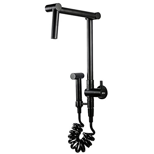 Topffüller, Wandmontage, Einzelner Kaltwasser-Küchenhahn Mit Seitlichem Sprüher, 360° Schwenkbarer Küchenspülenhahn Mit Doppelgelenk-Schwenkarm, Erhöhter Mopp-Pool-Wasserhahn Aus Messing, Schwarz von WDSOPK
