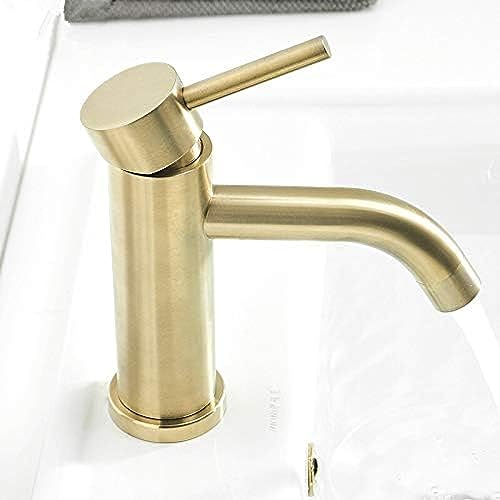 WDSOPK Badezimmer-Wasserhahn Aus Massivem Messing, Waschbecken-Wasserhahn Für Kalt- Und Warmwasser, Einhebelmischer Für Die Deckmontage, Gebürsteter Goldhahn (Stil 1) von WDSOPK