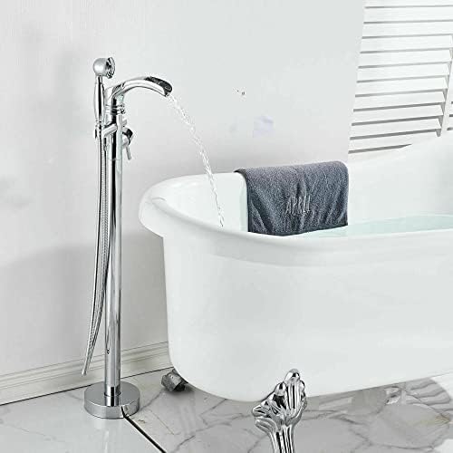 WDSOPK Bodenmontierter Freistehender Badewannen-Duschhahn, Wasserfall-Badewannen-Füllmischer, Mischbatterie-Wasserhahnsystem, Chrom, Gebürstetes Nickel (Chrom A) von WDSOPK