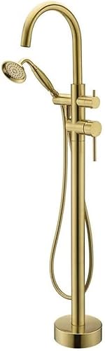 WDSOPK Duschsystem, Wannenfüller, Freistehende Badewannenarmatur, Schwarz, Bodenmontierte Messing-Badezimmer-Wannenarmaturen Mit Handbrause, Luxuriöses Duschset, Schwarz von WDSOPK