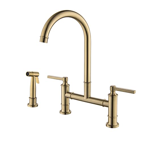 WDSOPK Küchenarmatur Aus Gebürstetem Gold Mit Bidet, Küchenarmatur Aus Messing, 3-Loch- Und 2-Griff-Küchenspüle, Küchenspüle, Wasserhähne von WDSOPK