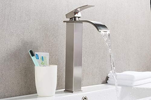 WDSOPK Küchenarmaturen Nickel Gebürstet Badezimmer Wasserhahn Messing Einhebel Heiß & Kalt Badezimmer Hoch Waschbecken Wasserfall Wasserhahn Waschtischarmatur von WDSOPK