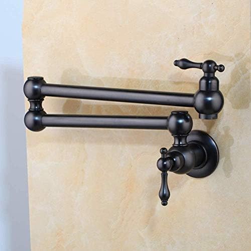 WDSOPK Küchenarmaturen Wasserhahn 360 Grad Schwarz Wand Massivmessing Schwenkbar Klappbar Einzel Kaltwasserhahn Küchenspüle Wasserhahn von WDSOPK
